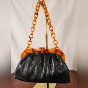 Kate Landry Y2K black pebble leather & plastic tortoiseshell strap